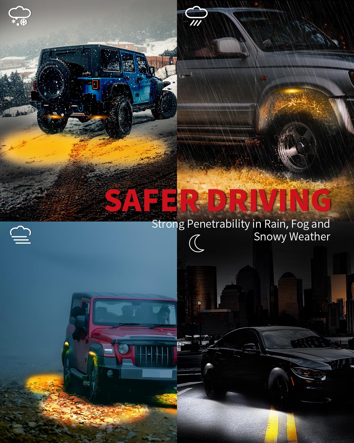 LASFIT Switchback Rock Lights Amber/White 1 Pod Extension Wheel Well Lights Underglow LED Lighting LED Rock Light, fit for LASFIT Only - Image 6