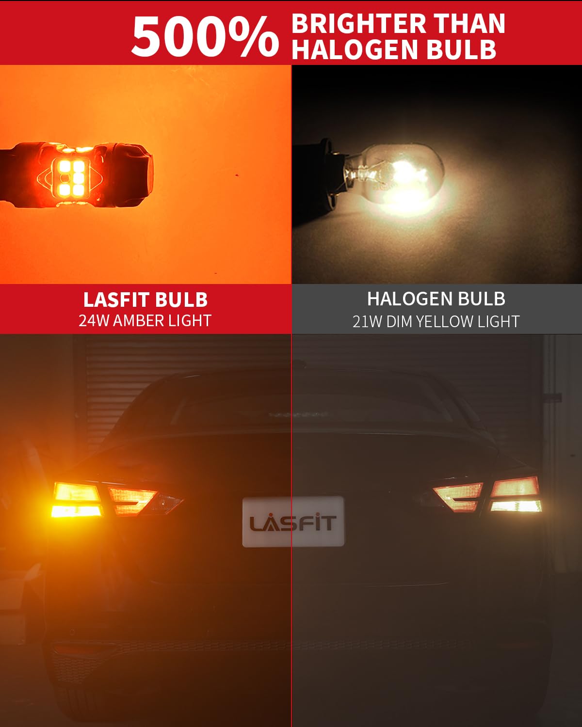 LASFIT T3 7443 Switchback LED Bulb 7444NA Front Turn Signal CANBUS Error Free White Amber NEW 500% Brighter 7444NA W21W DRL Parking Light Built In Resistor Anti Hyper Flash, Standard Socket (2pcs) - Image 4