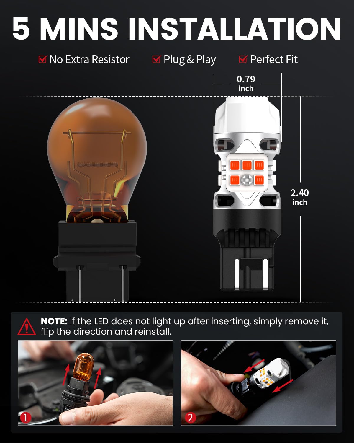LASFIT T3 7443 Switchback LED Bulb 7444NA Front Turn Signal CANBUS Error Free White Amber NEW 500% Brighter 7444NA W21W DRL Parking Light Built In Resistor Anti Hyper Flash, Standard Socket (2pcs) - Image 5