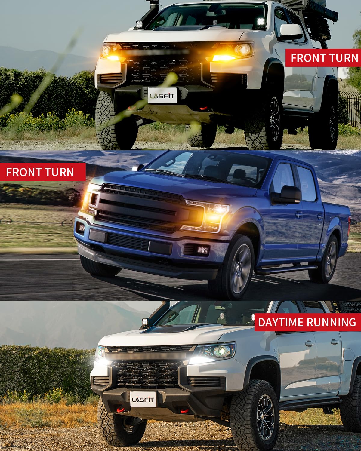 LASFIT T3 7443 Switchback White/Amber Front Turn Signal 921 LED Bulb Reverse Light 912 Back Up Built In Resistor for 2012-2024 Toyota Camry, 2014-2024 4runner, 2013-2023 RAV4 DRL Parking Light(4pcs) - Image 9