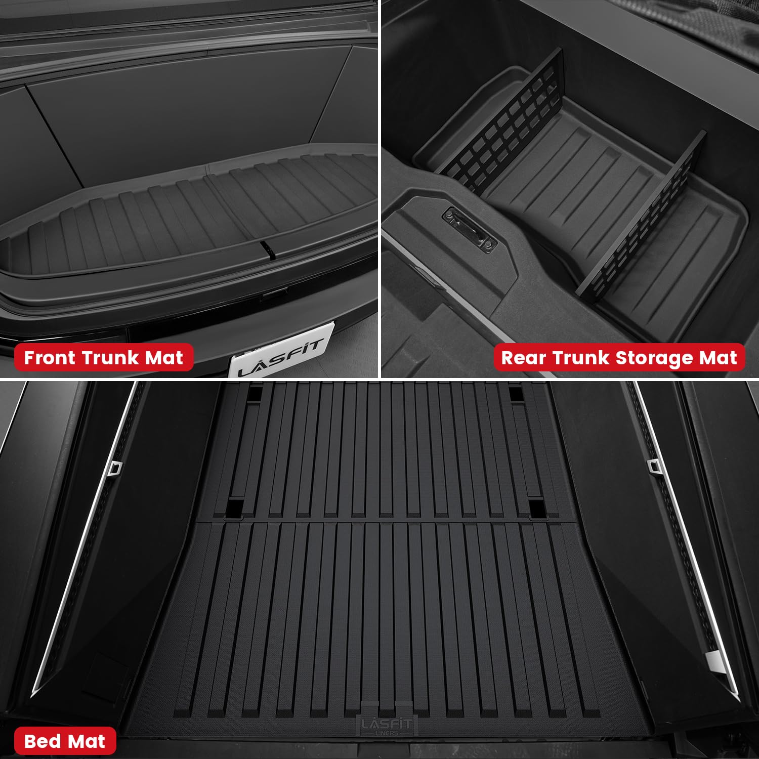 LASFIT Truck Bed Mat for Tesla Cybertruck 2023-2026 6FT Bed Liner Car Accessories, Custom Fit TPE All Weather Pickup Cargo Liner Frunk Rear Sub Trunk Mat Set 3PCS - Image 4