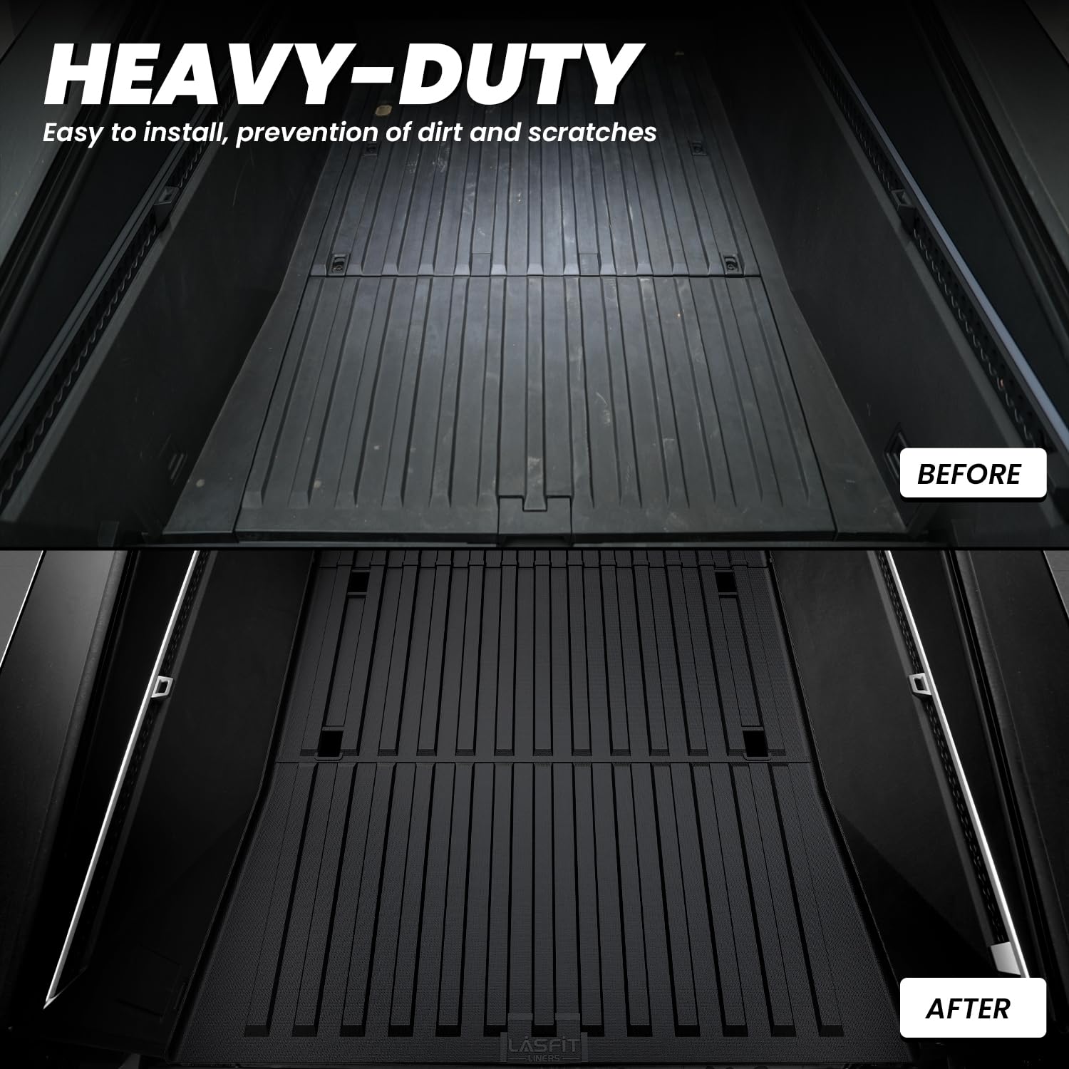 LASFIT Truck Bed Mat for Tesla Cybertruck 2023-2026 6FT Bed Liner Car Accessories, Custom Fit TPE All Weather Pickup Cargo Liner Frunk Rear Sub Trunk Mat Set 3PCS - Image 5