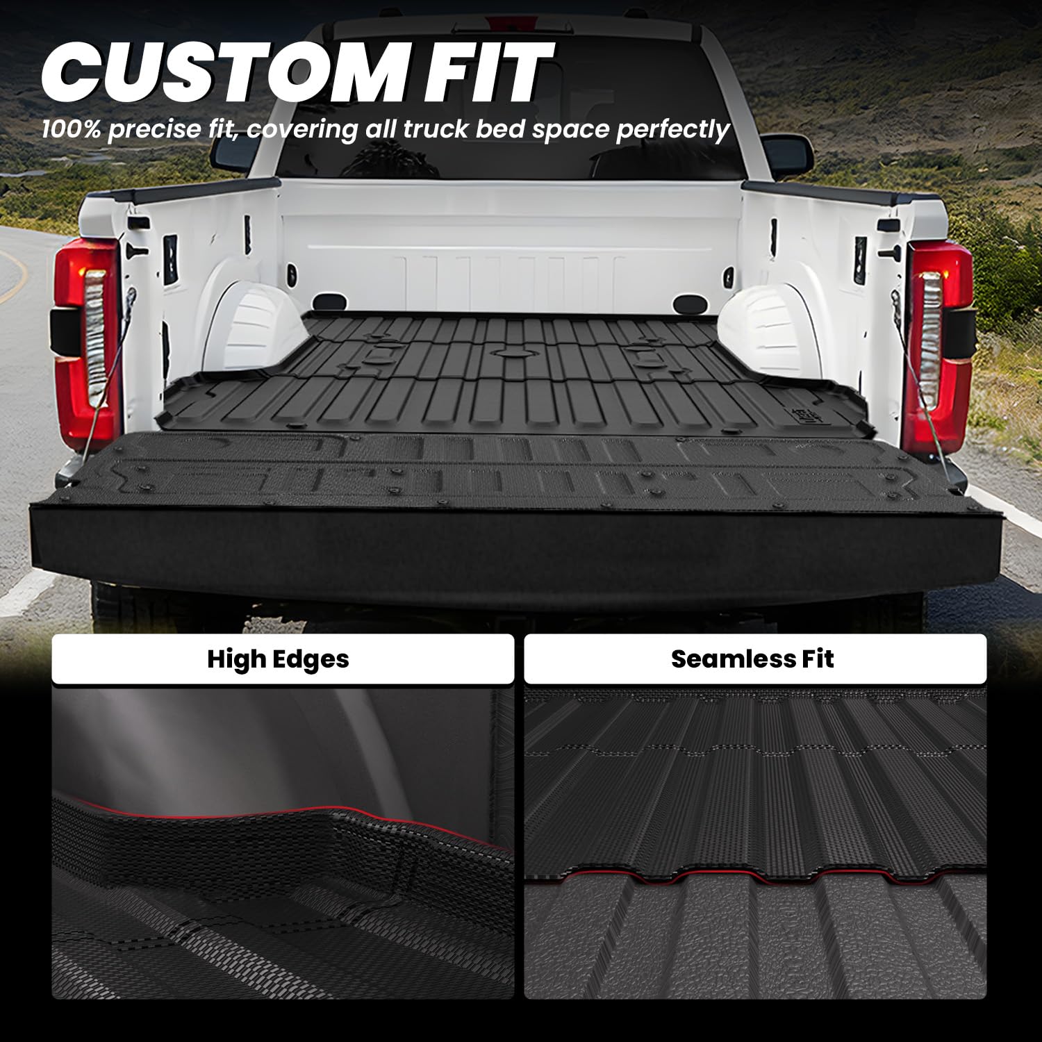 LASFIT Truck Bed Mats &Tailgate Mats for 6.75 Ft(Not Fit 8Ft Bed) Ford Superduty F250 F350 2026-2023 Custom Fit TPE All Weather Truck &Tailgate Liner (Not Fit Optional with Tailgate Step), 2pcs Black - Image 3
