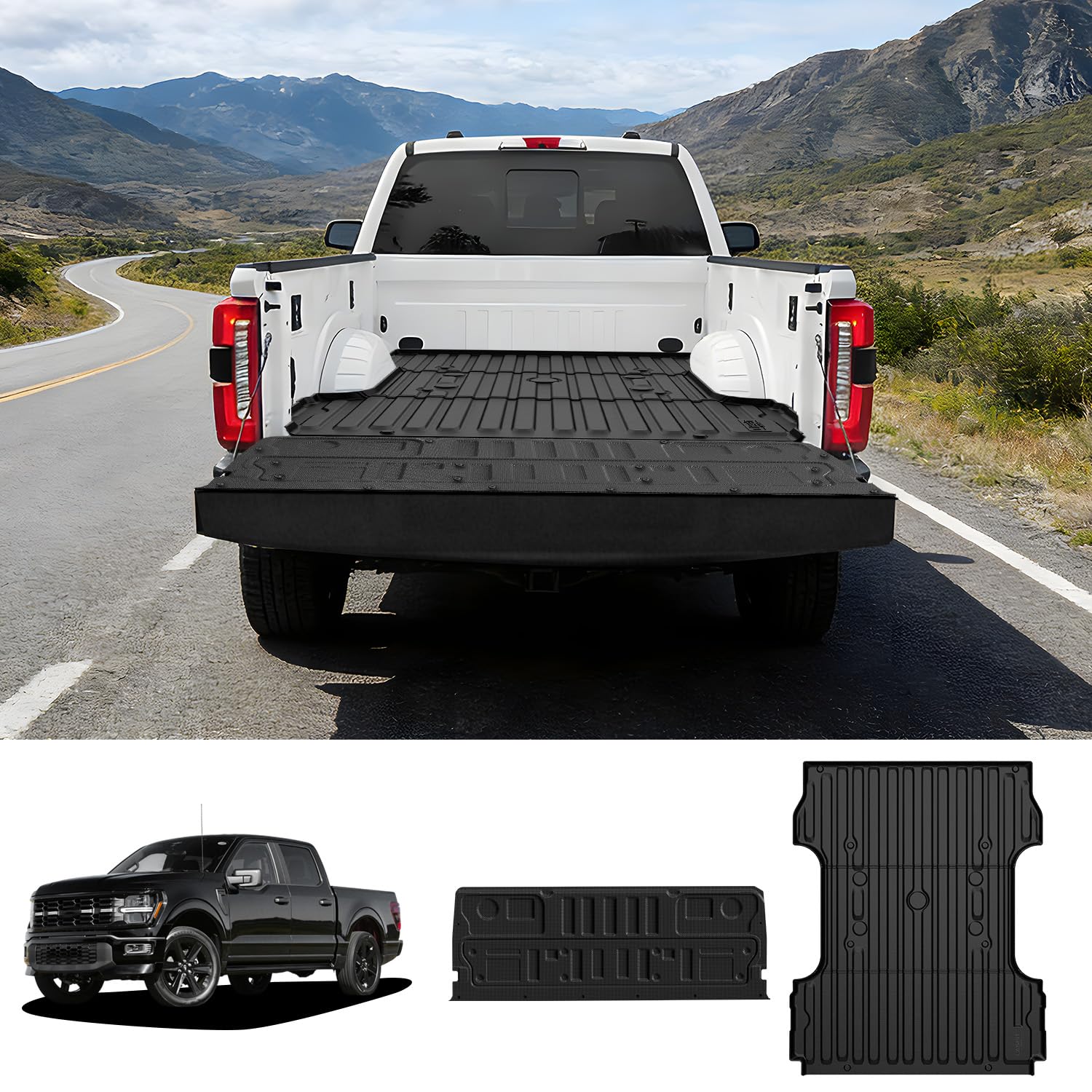 LASFIT Truck Bed Mats &Tailgate Mats for 6.75 Ft(Not Fit 8Ft Bed) Ford Superduty F250 F350 2026-2023 Custom Fit TPE All Weather Truck &Tailgate Liner (Not Fit Optional with Tailgate Step), 2pcs Black - Image 9