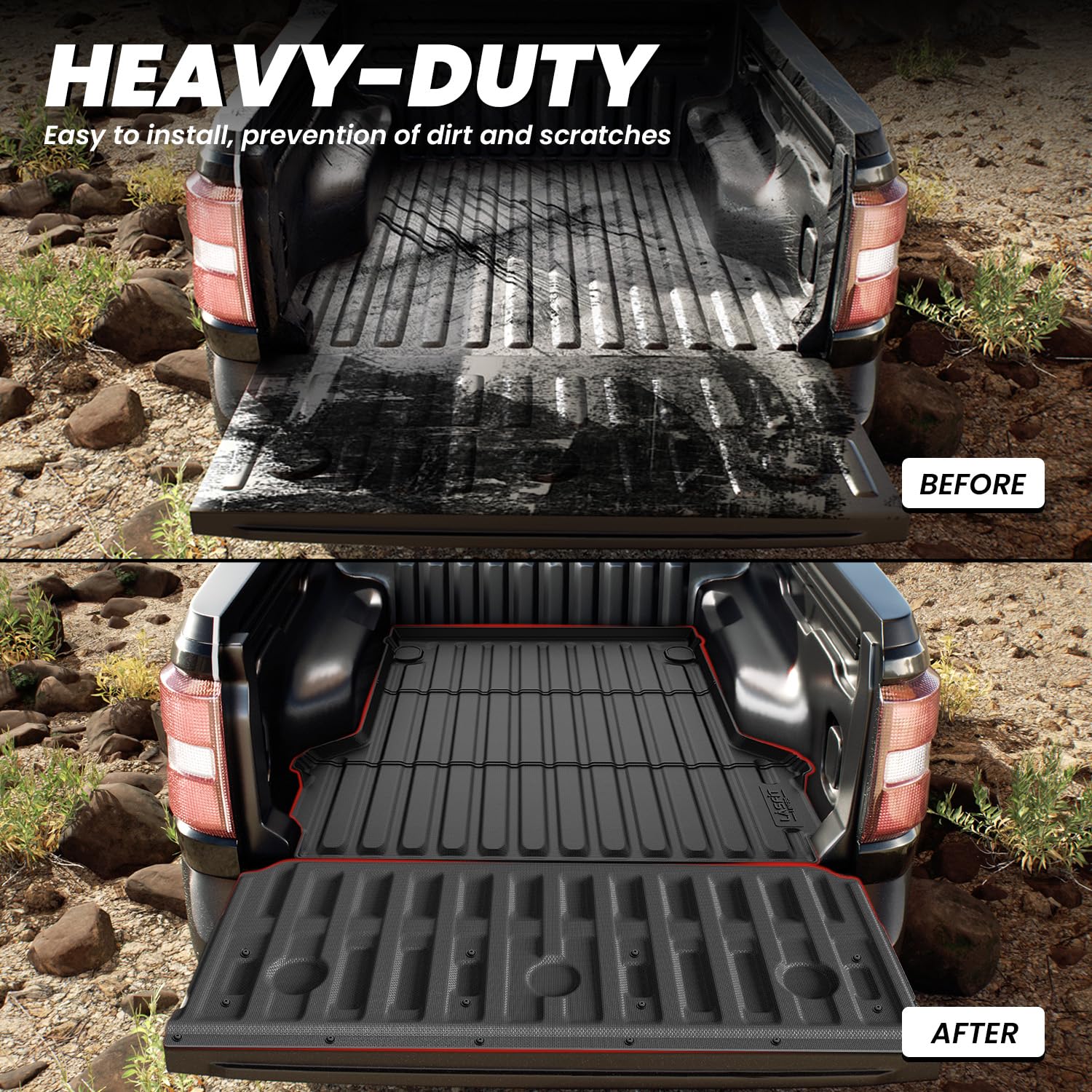 LASFIT Truck Bed & Tailgate Mat for Ford Maverick 2026 2025 2024 2023 2022 Hybrid & Gasoline Custom Fit TPE All Weather Truck Bed & Tailgate Liner (Not fit with Drop-in Liner), 2pcs Black - Image 3
