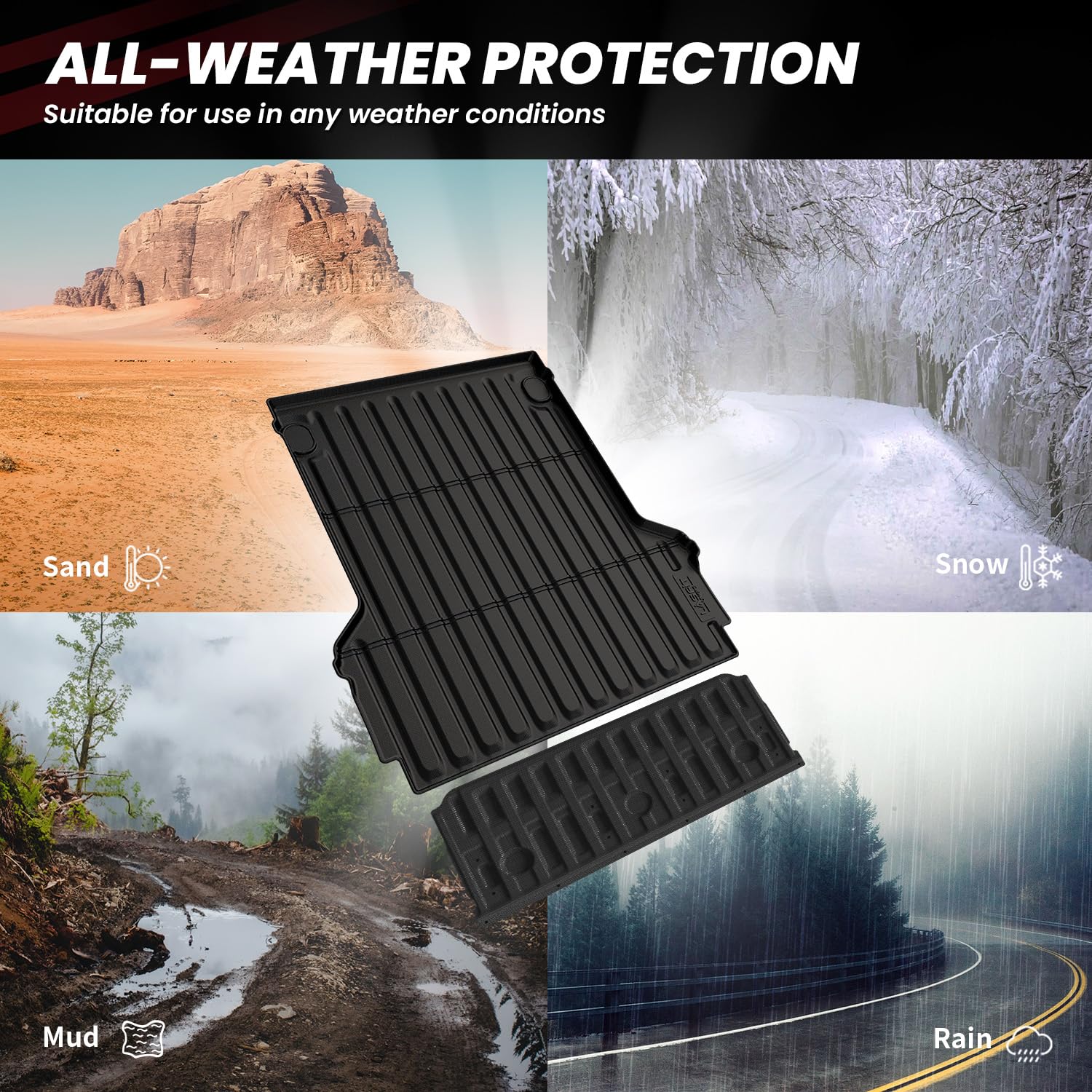 LASFIT Truck Bed & Tailgate Mat for Ford Maverick 2026 2025 2024 2023 2022 Hybrid & Gasoline Custom Fit TPE All Weather Truck Bed & Tailgate Liner (Not fit with Drop-in Liner), 2pcs Black - Image 6