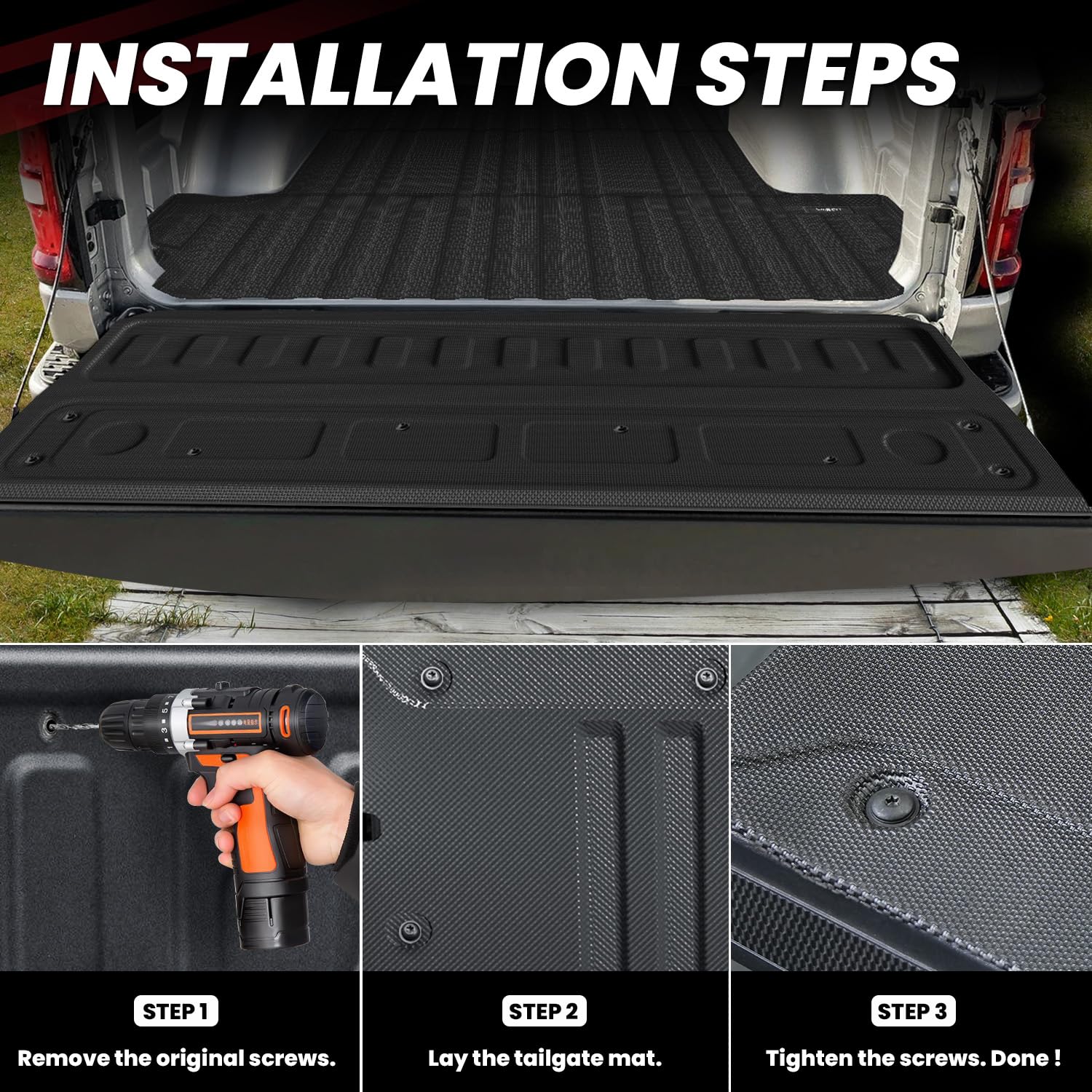 LASFIT Truck Tailgate Mat 2020-2026 for Chevrolet Chevy Silverado & GMC Sierra 2500HD/3500HD (Not Fit MultiPro Tailgate/Power Tailgate), All Weather TPE Tailgate Protector for Chevrolet Accessories - Image 4